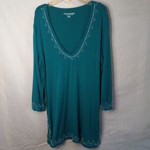 Soft Surroundings Green Shirt Tunic Size Medium Very Soft Beads
